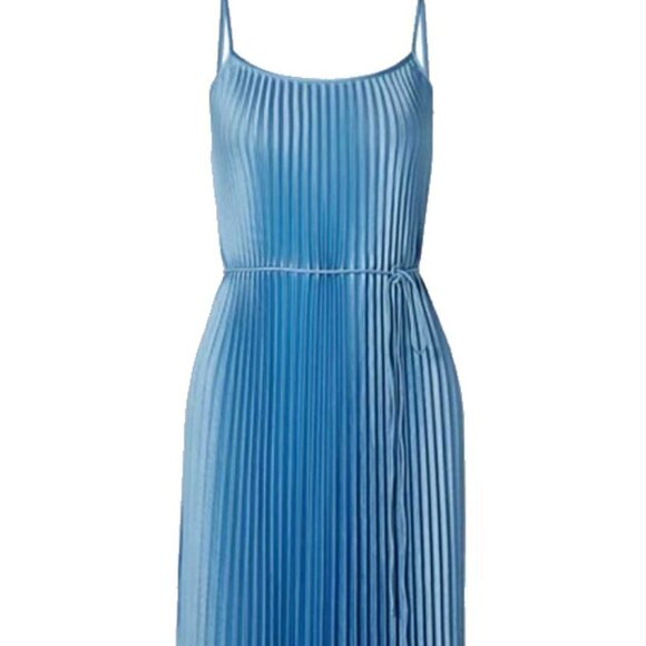 Sam Edelman Cami Accordion Pleated Midi Dress -Waist Tie-Teal - Small - Picture 1 of 4